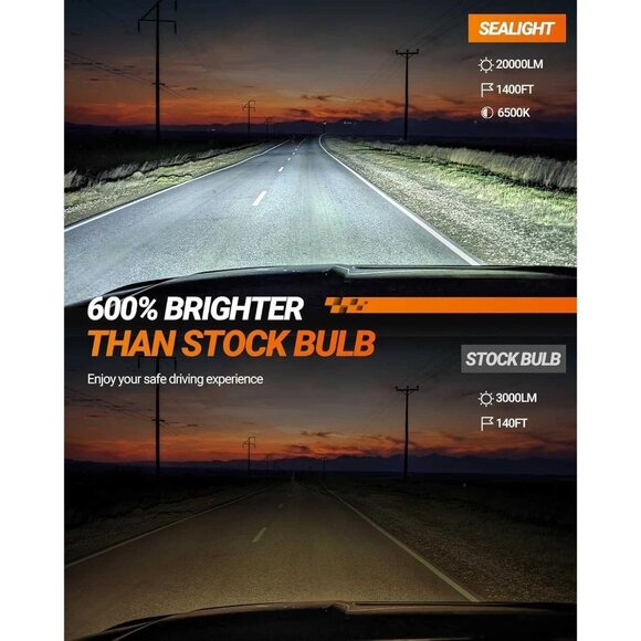 SEALIGHT® S1-Pro 9008/H13 60W 6500K White IP68 LED Headlight Bulbs 2 Pcs New - Picture 2 of 3